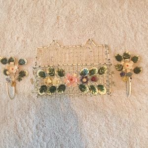 Anthroplogie Vintage Wire Wall Basket & Hooks